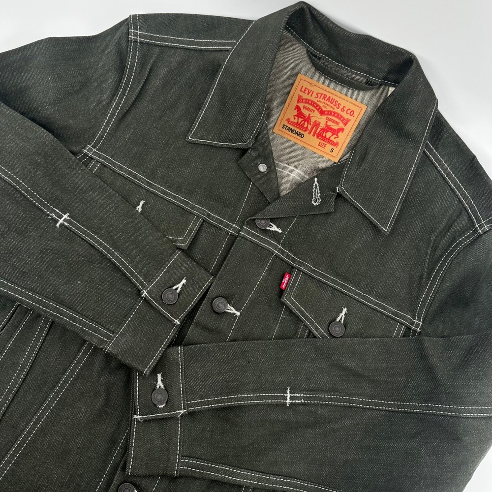 Levi Strauss Standard Trucker Jacket Dark Green Denim Contrast Stitch Small